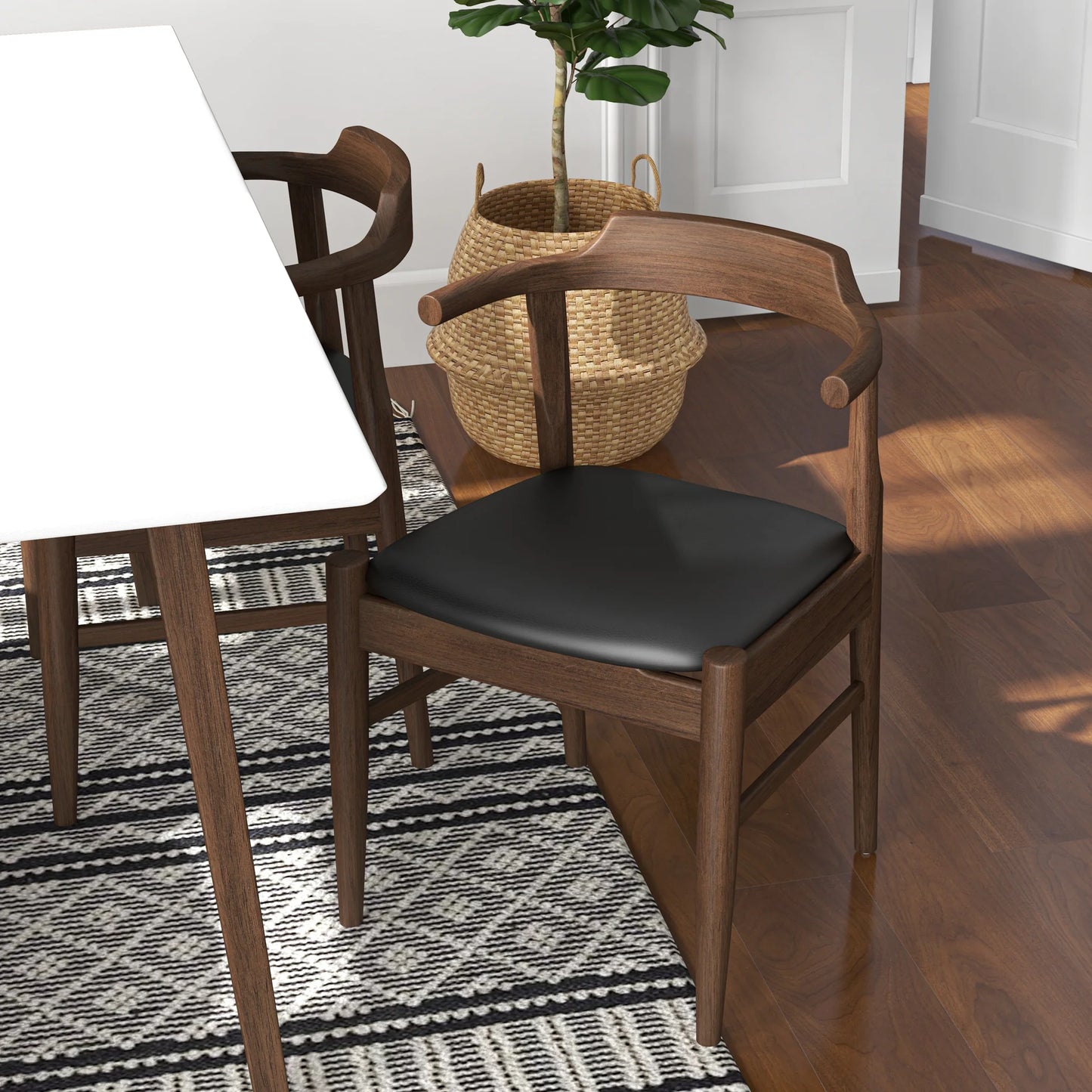 Alpine (Large - White) Dining Set with 4 Sterling (Black Leather) Dining Chairs