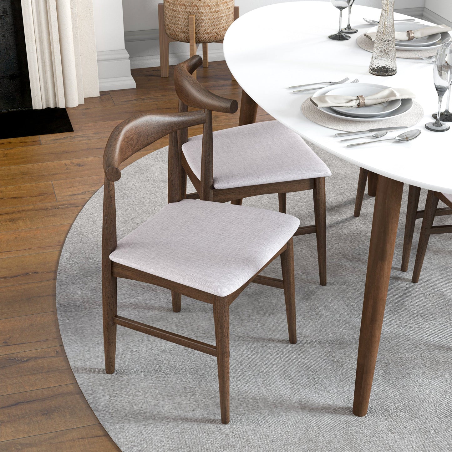 Rixos (White) Oval Dining Set with 4 Winston (Beige) Dining Chairs