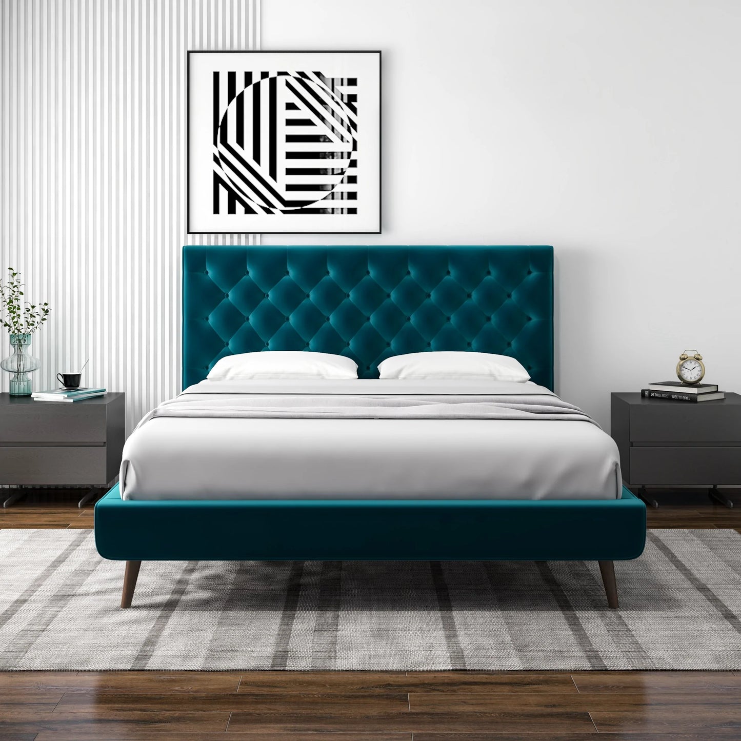 Ashley Platform Bed - Turquoise Velvet