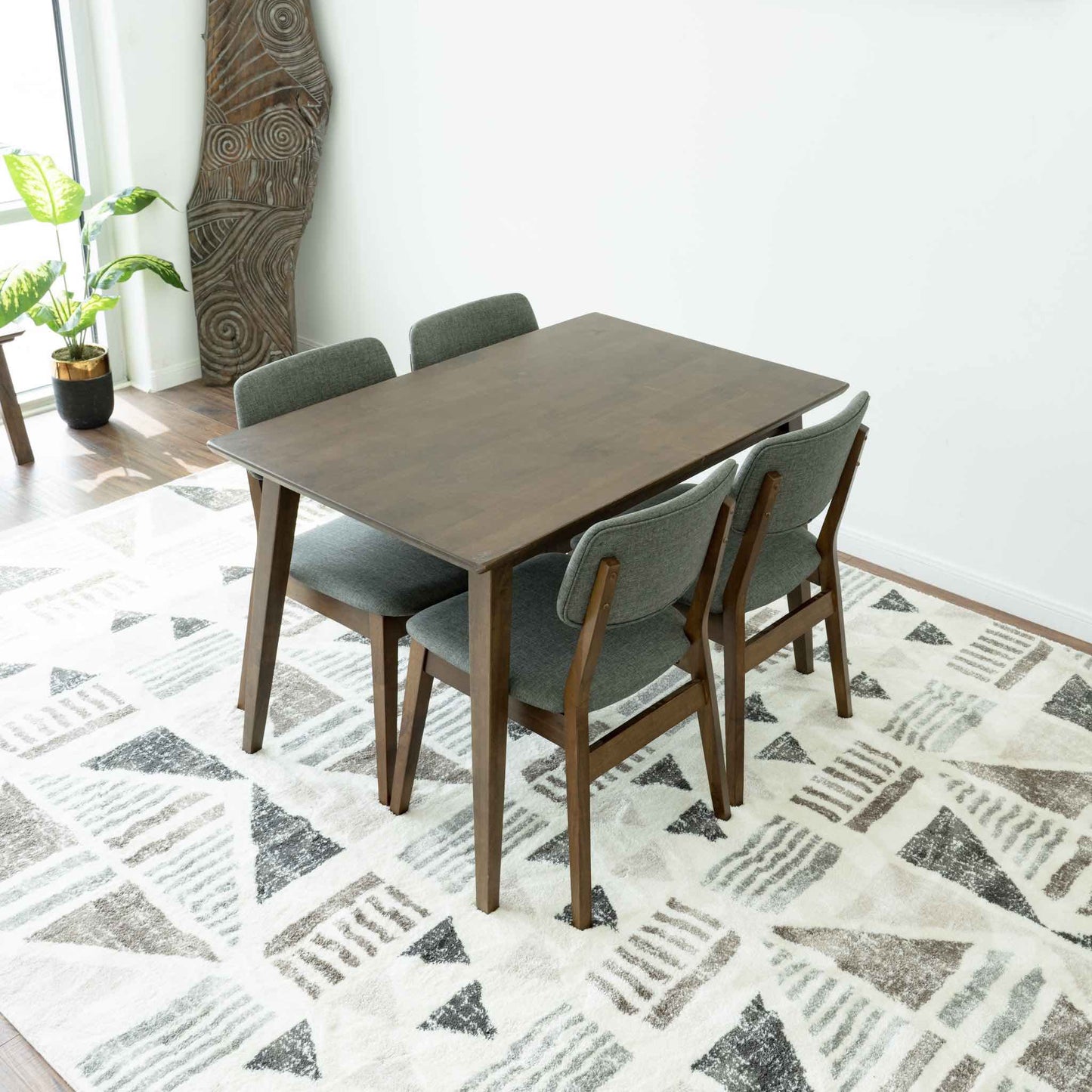 Small Adira Dining set with 4 Abbott Grey Dining Chairs (Walnut)