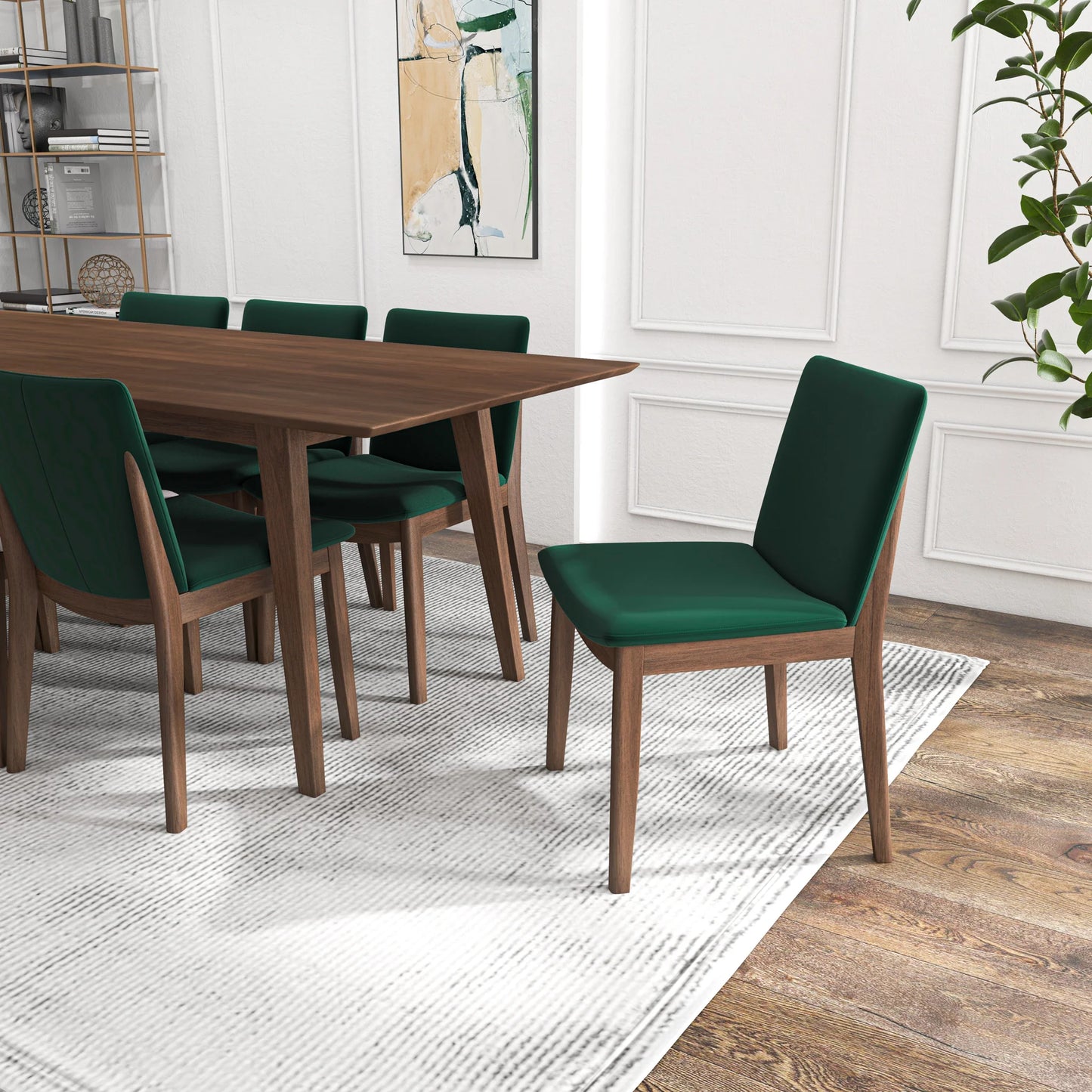 Adira (XLarge - Walnut) Dining Set with 8 Virginia (Green Velvet) Dining Chairs