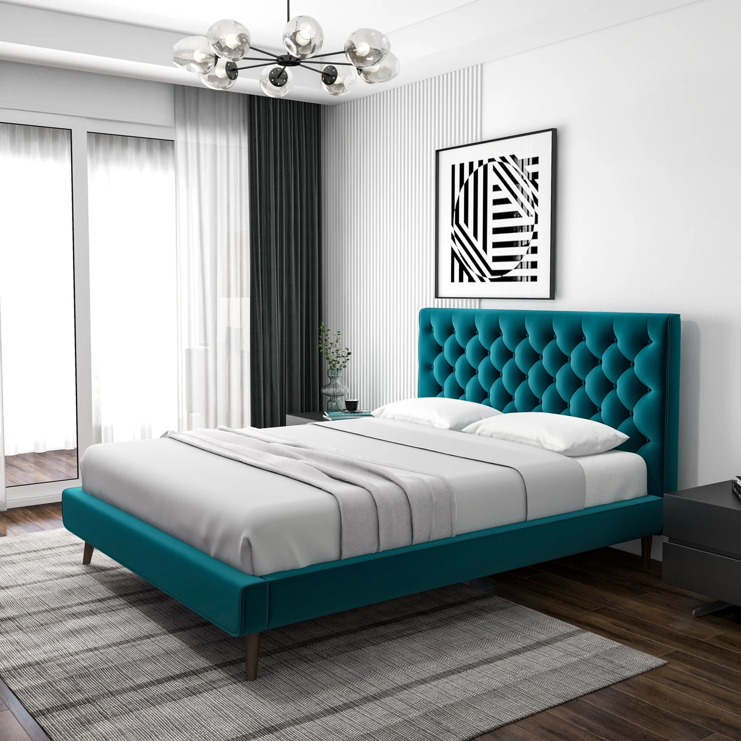 Ashley Platform Bed - Turquoise Velvet