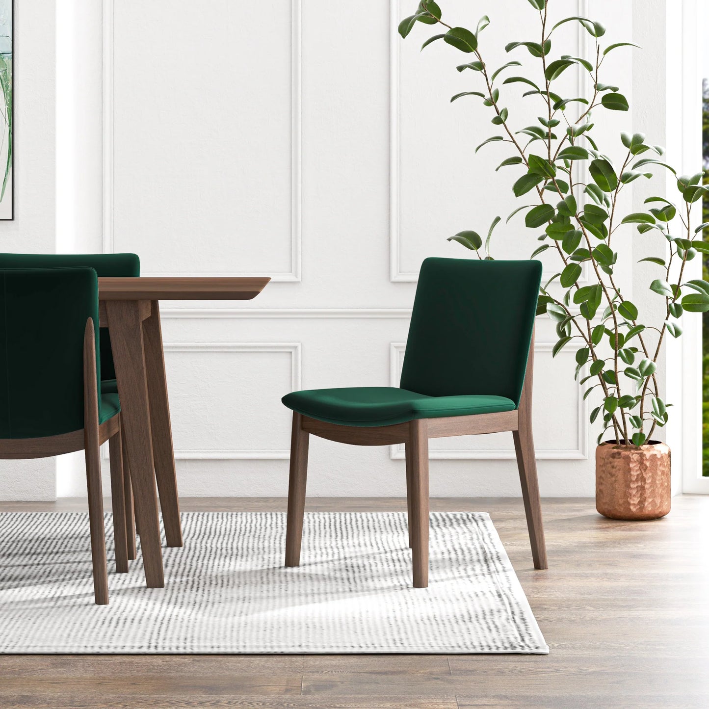 Adira (XLarge - Walnut) Dining Set with 8 Virginia (Green Velvet) Dining Chairs