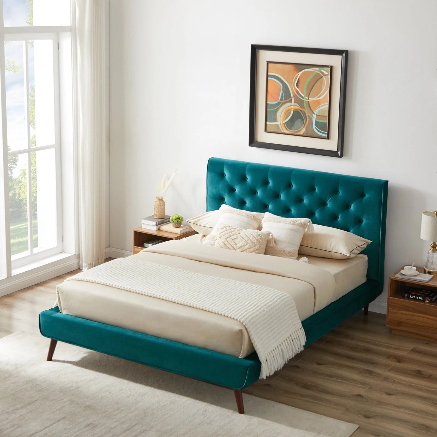 Ashley Platform Bed - Turquoise Velvet