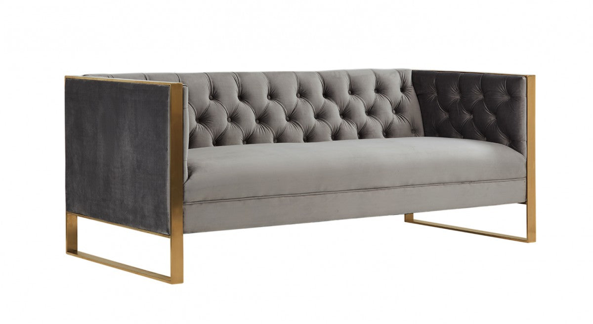 Divani Casa Carlos Modern Grey Velvet & Gold