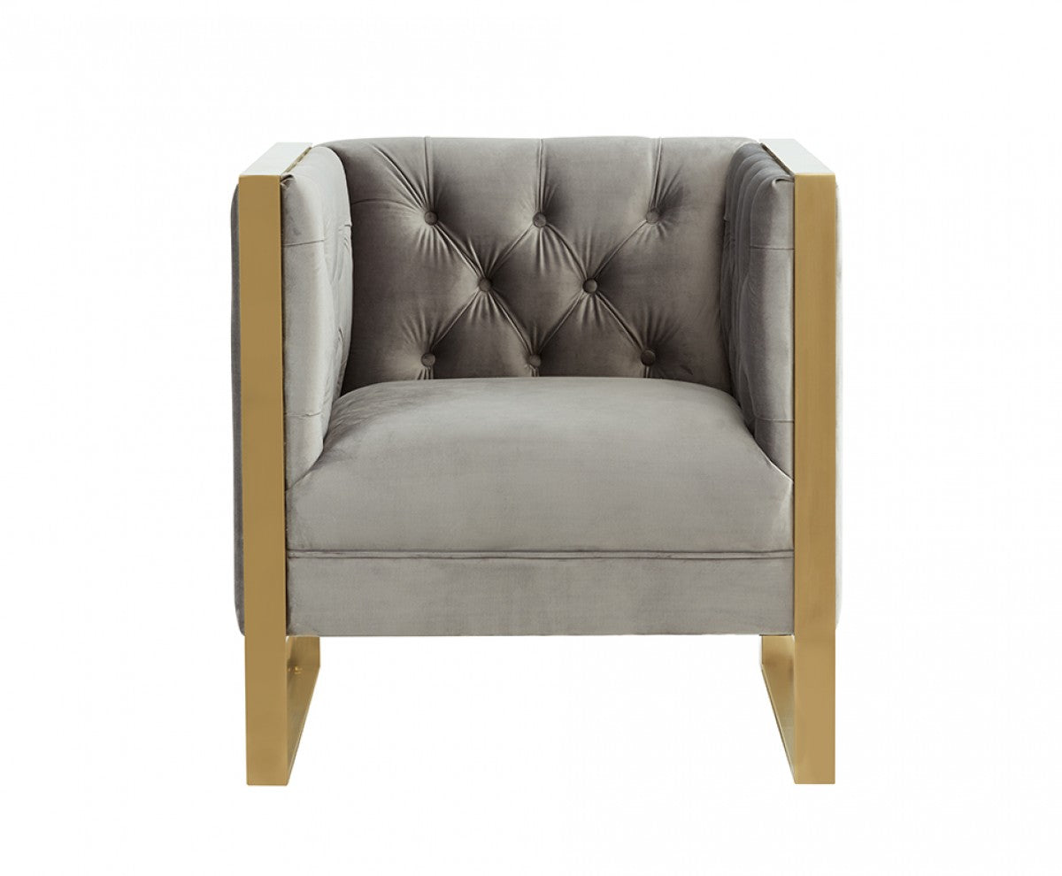 Divani Casa Carlos Modern Grey Velvet & Gold