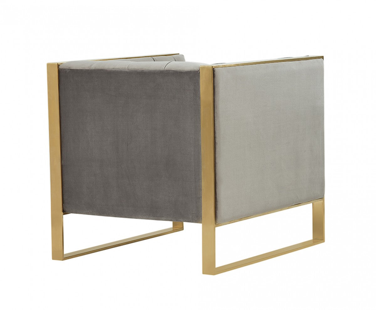 Divani Casa Carlos Modern Grey Velvet & Gold