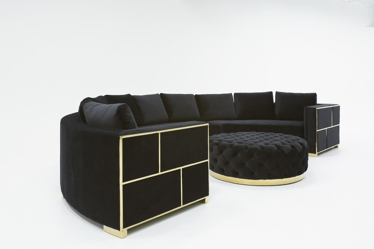 Divani Casa - Ritner Modern Black Velvet Curved Sectional Sofa