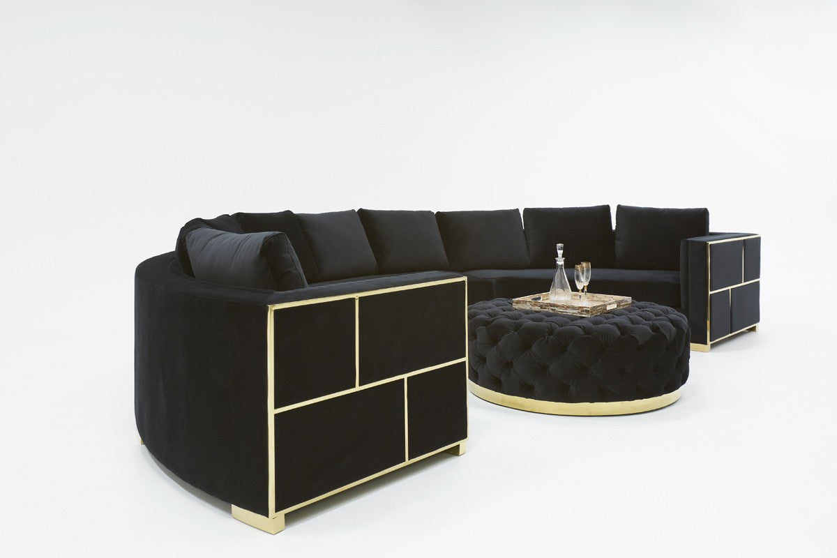 Divani Casa - Ritner Modern Black Velvet Curved Sectional Sofa
