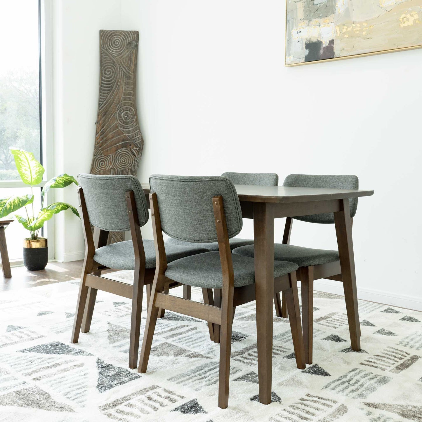 Small Adira Dining set with 4 Abbott Grey Dining Chairs (Walnut)