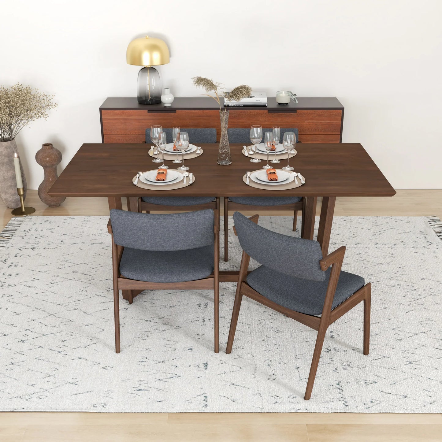 Rolda Dining set with 4 Ricco Dining Chairs ( Dark Gray Fabric)