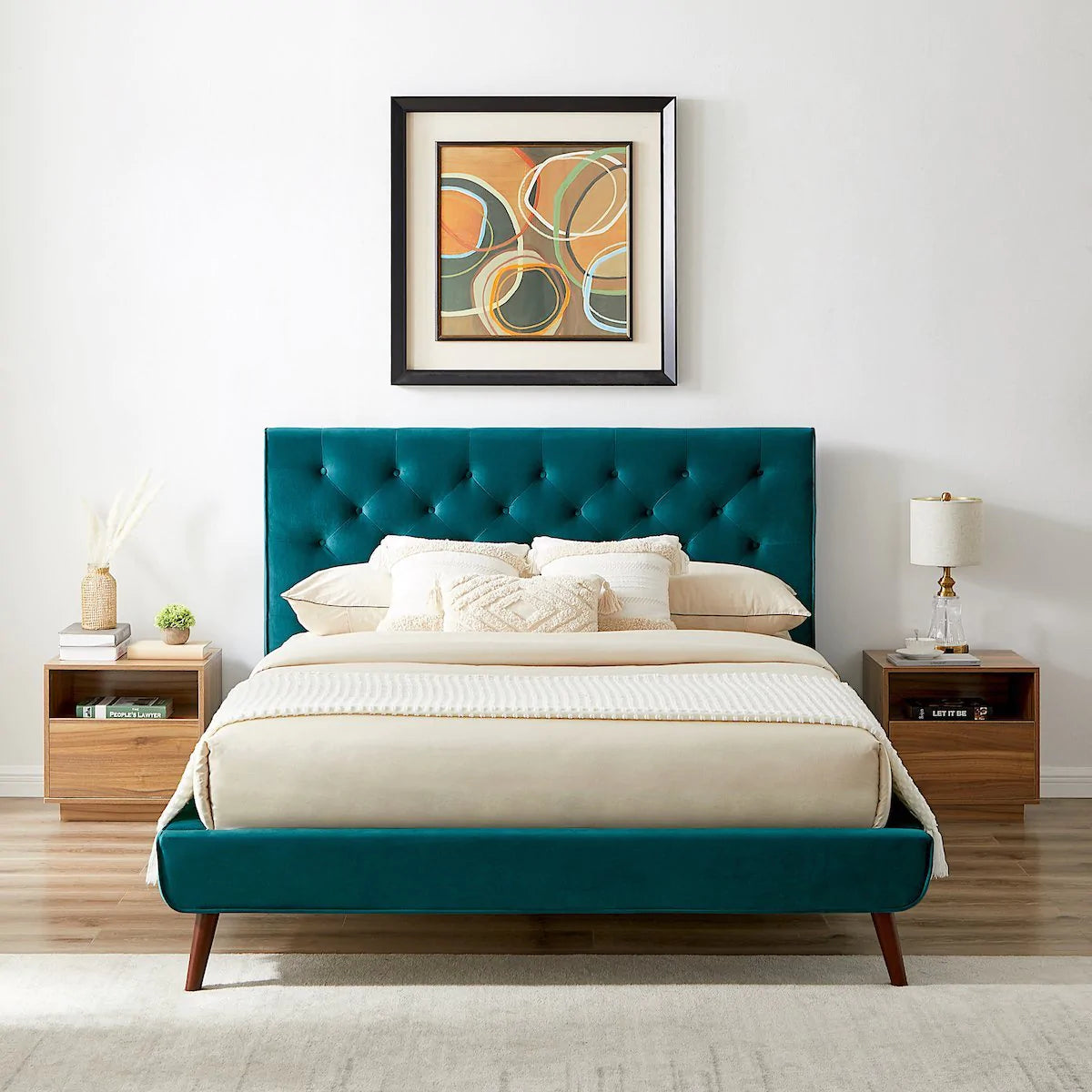 Ashley Platform Bed - Turquoise Velvet