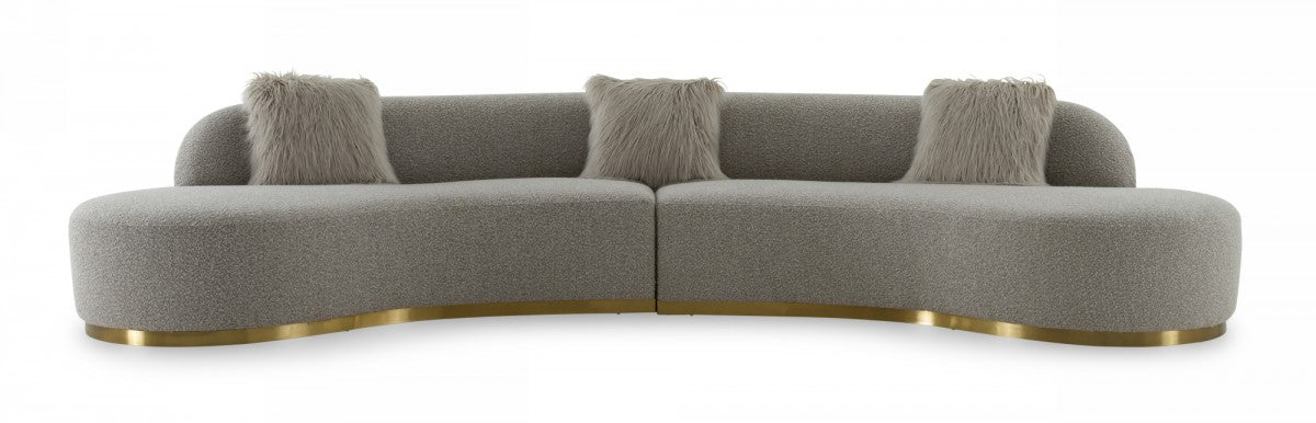 Divani Casa Frontier - Glam Grey Fabric Sectional Sofa with Two Side Chairs