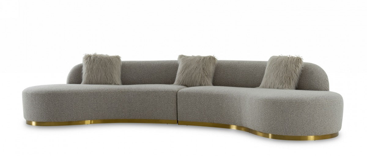 Divani Casa Frontier - Glam Grey Fabric Sectional Sofa with Two Side Chairs