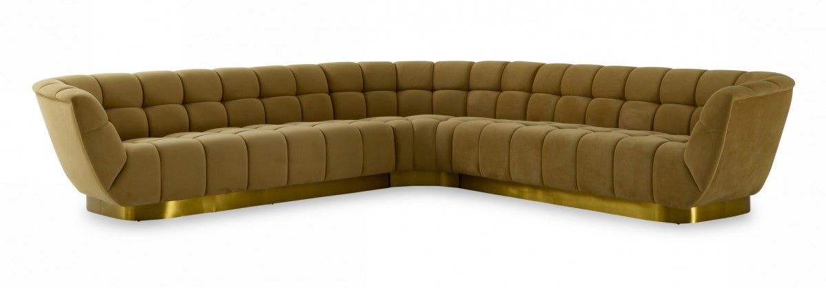 Divani Casa Granby - Glam Mustard and Gold Fabric Sectional Sofa