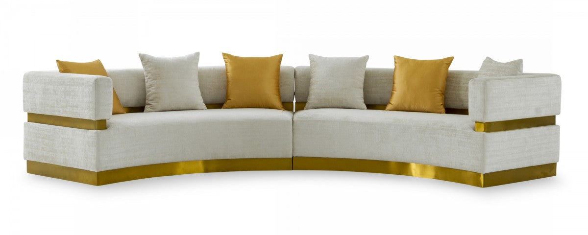 Divani Casa Kiva - Glam Beige and Gold Fabric Sectional Sofa