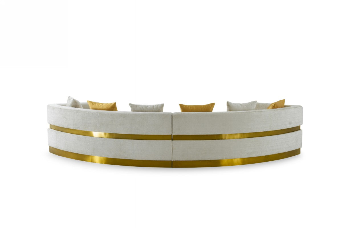 Divani Casa Kiva - Glam Beige and Gold Fabric Sectional Sofa