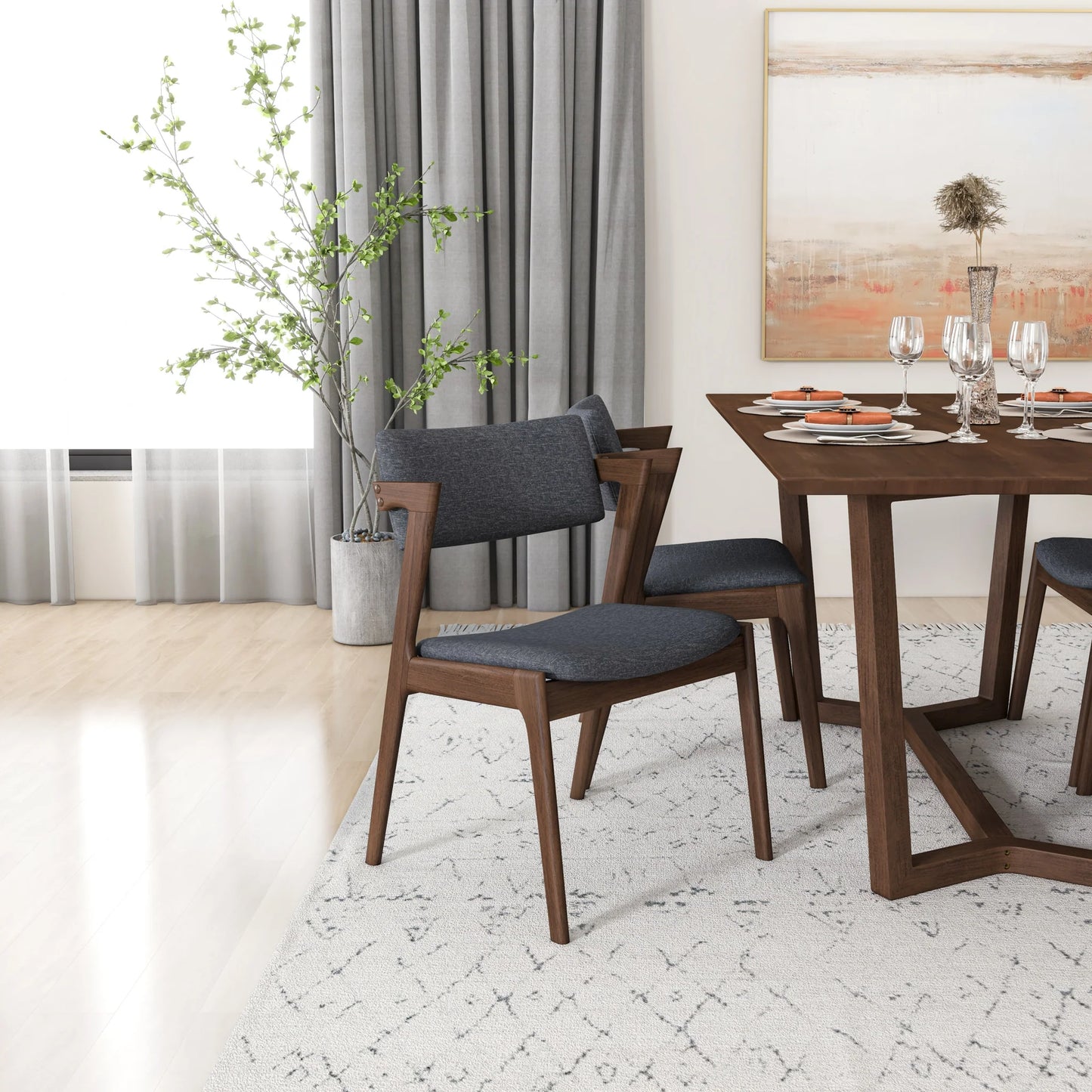 Rolda Dining set with 4 Ricco Dining Chairs ( Dark Gray Fabric)