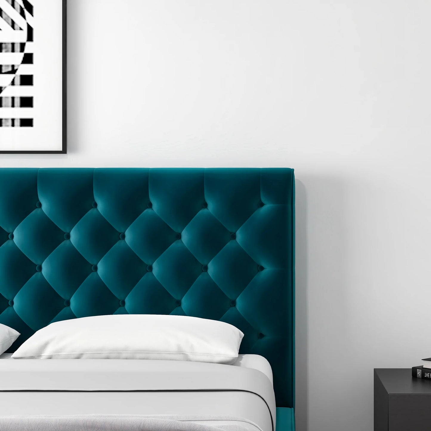 Ashley Platform Bed - Turquoise Velvet