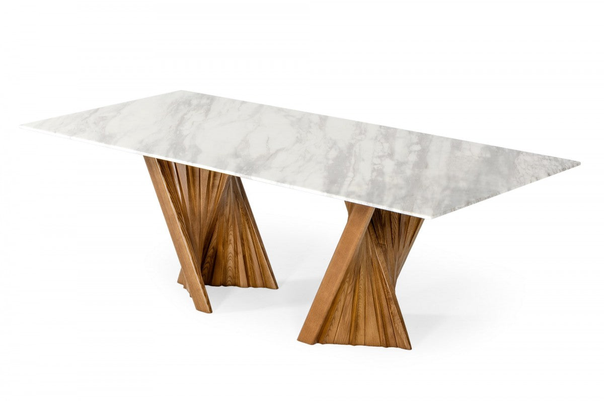 Modrest Cadence - Modern Walnut & Marble Dining Set