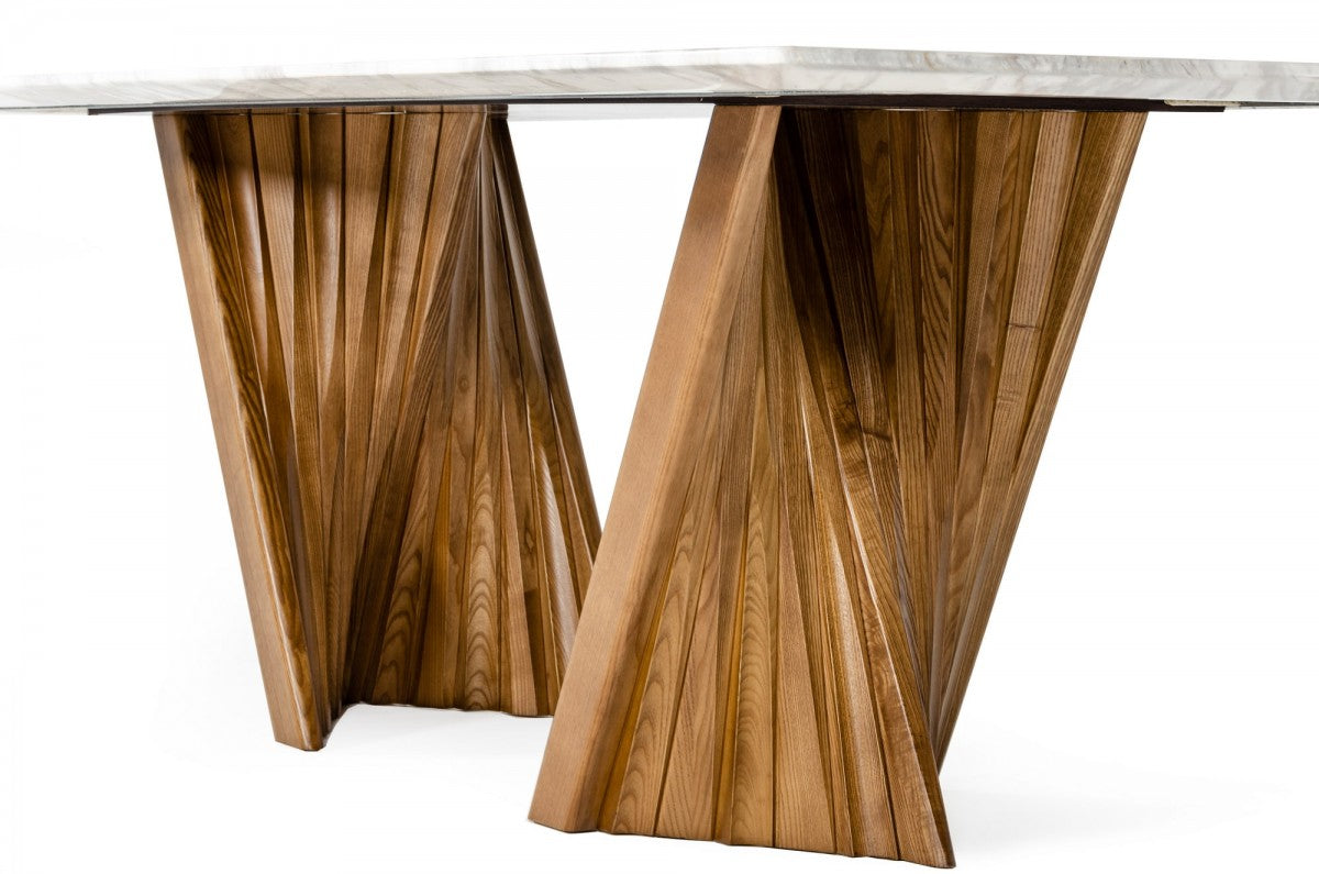 Modrest Cadence - Modern Walnut & Marble Dining Set