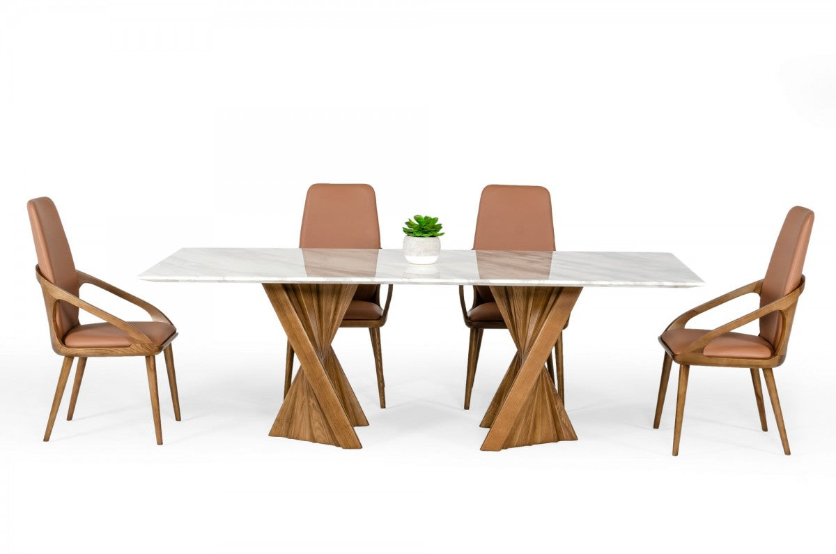 Modrest Cadence - Modern Walnut & Marble Dining Set