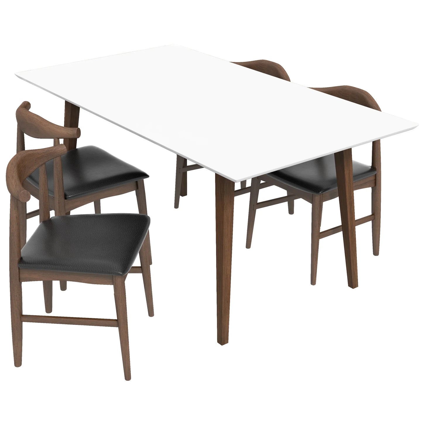 Dining Set Alpine Small White Top Table with 4 Winston Black Leather Chairs
