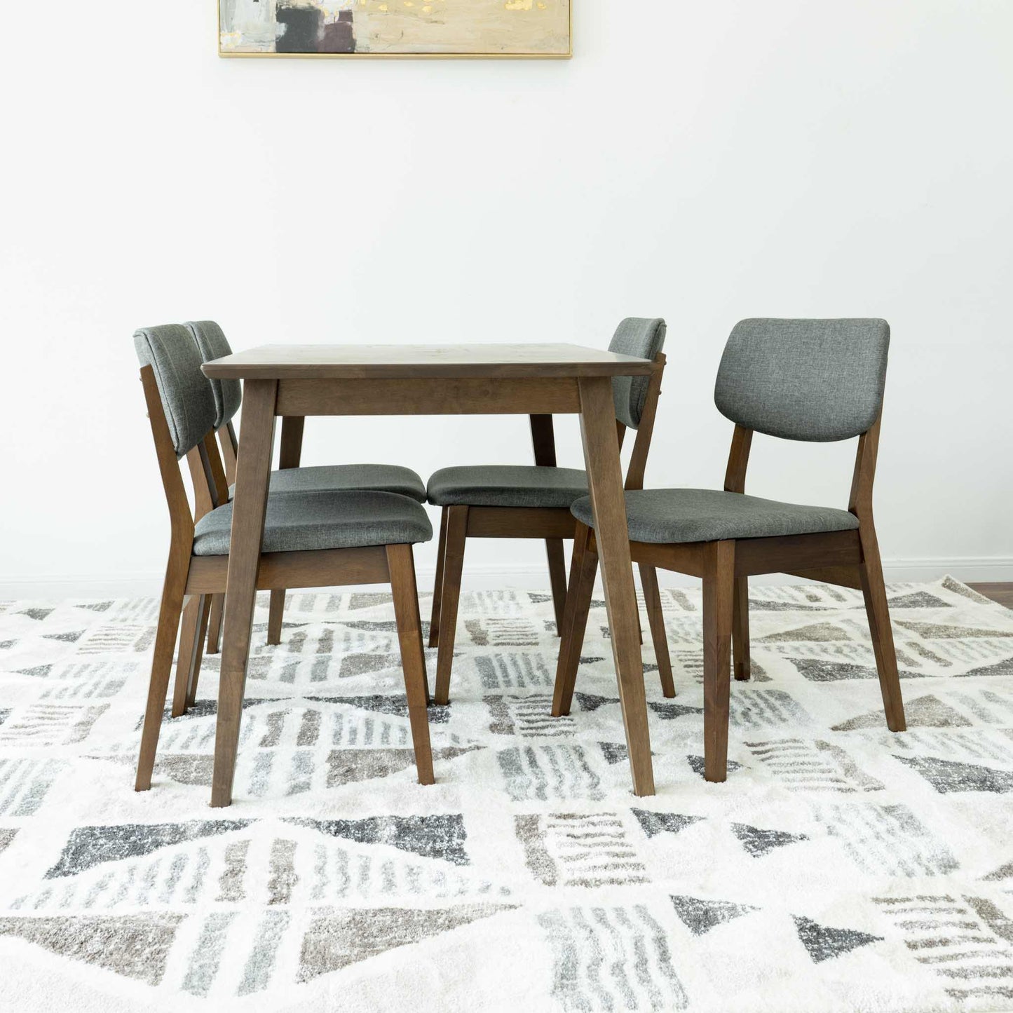 Small Adira Dining set with 4 Abbott Grey Dining Chairs (Walnut)