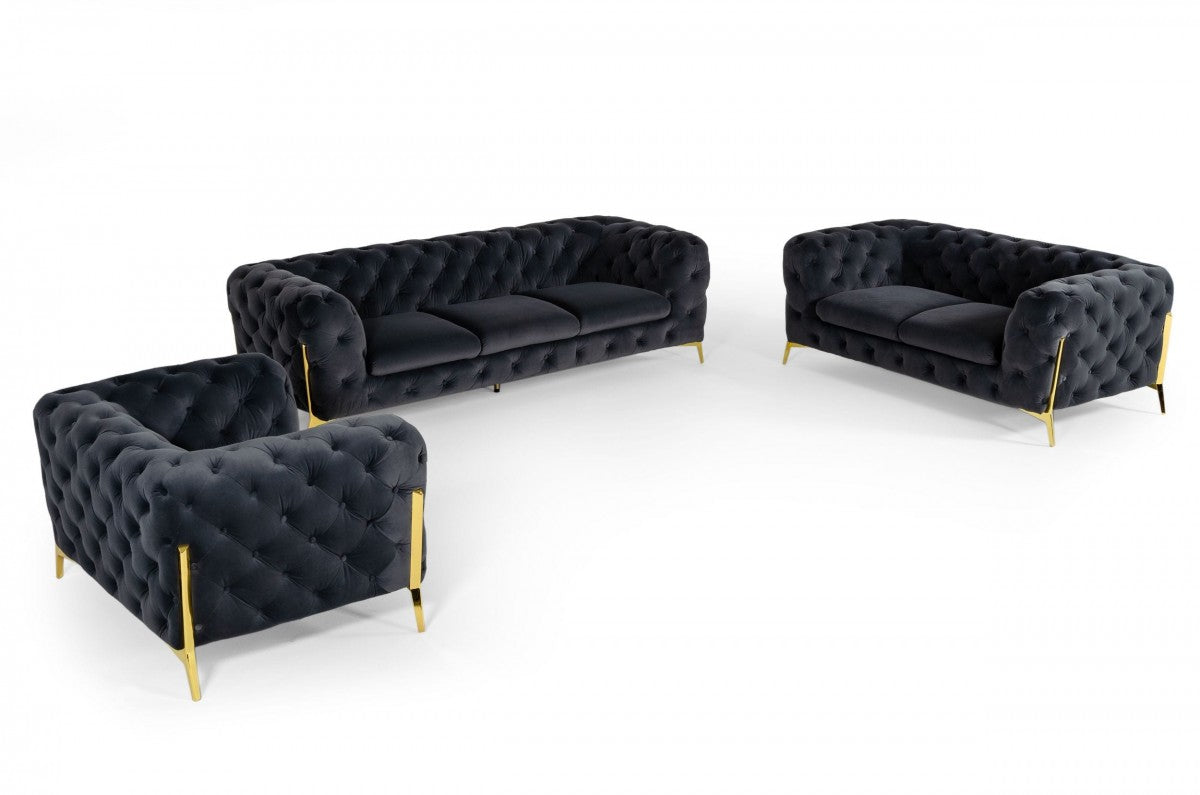 Divani Casa Sheila - Modern Dark Grey Fabric Sofa Set