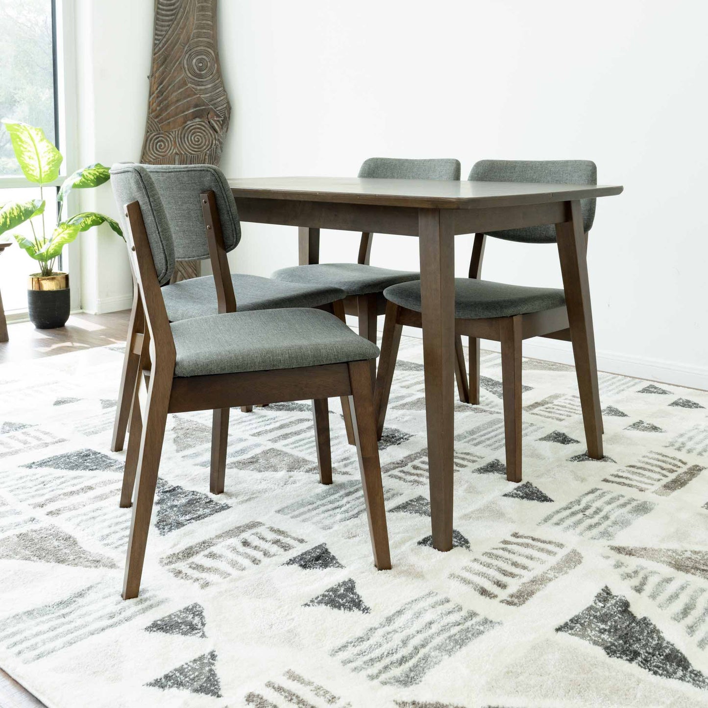 Small Adira Dining set with 4 Abbott Grey Dining Chairs (Walnut)