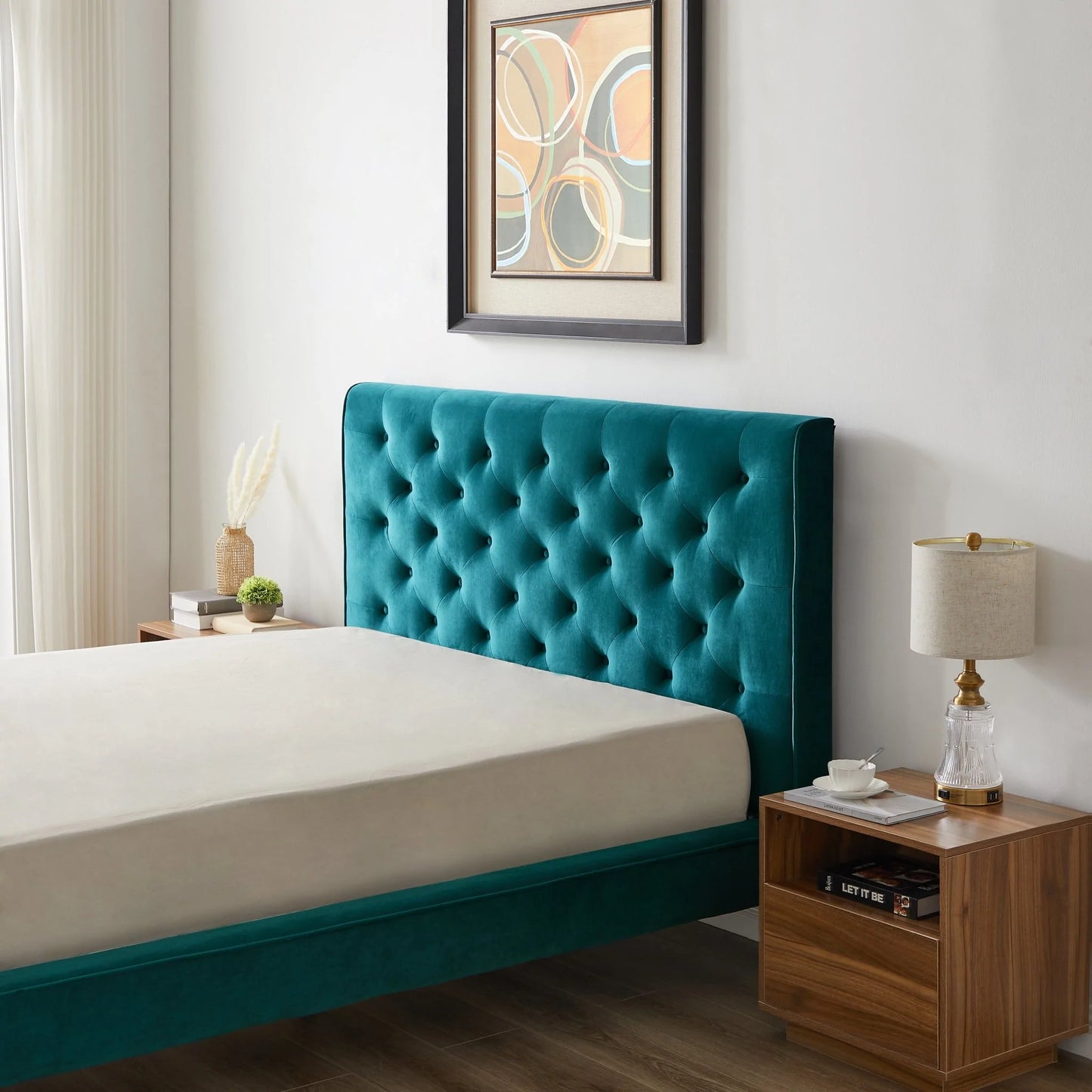Ashley Platform Bed - Turquoise Velvet