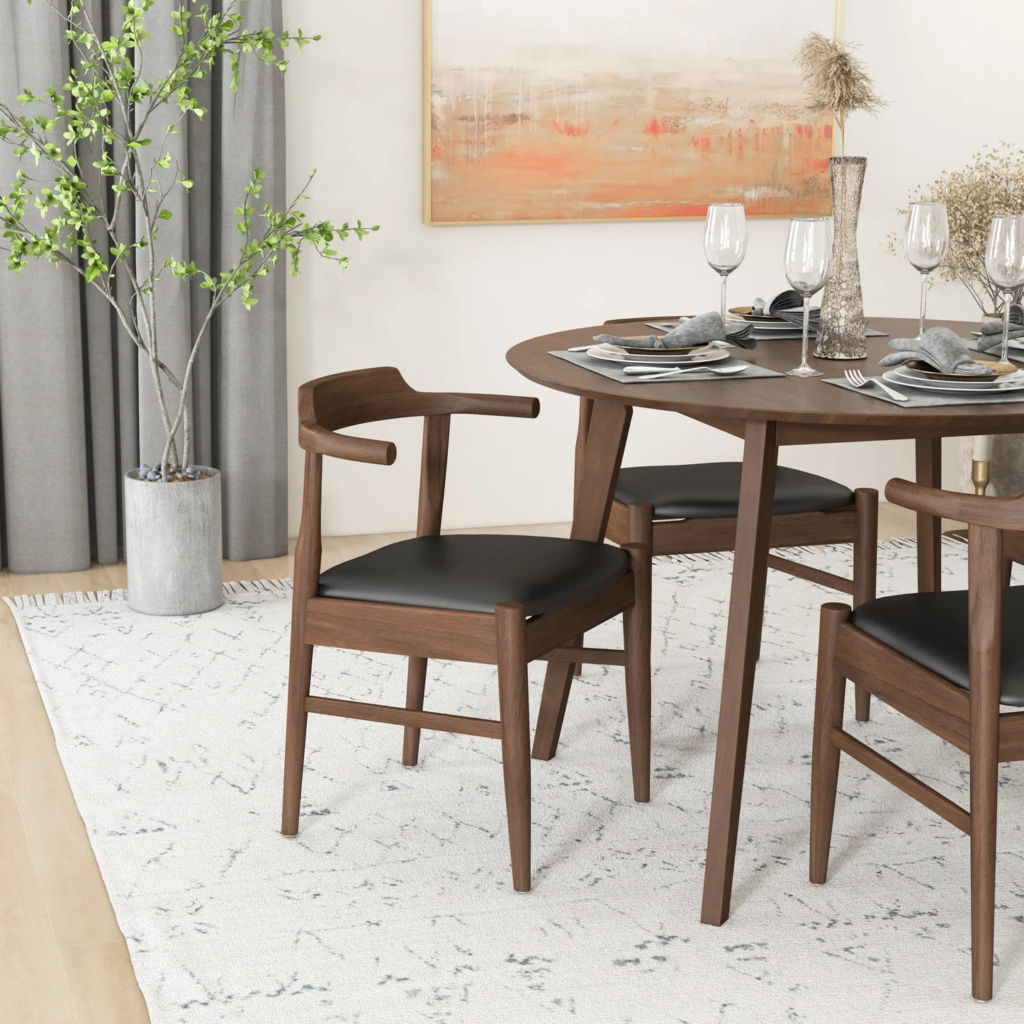 Aliana (Walnut) Dining Set with 4 Zola (Black Leather) Chairs