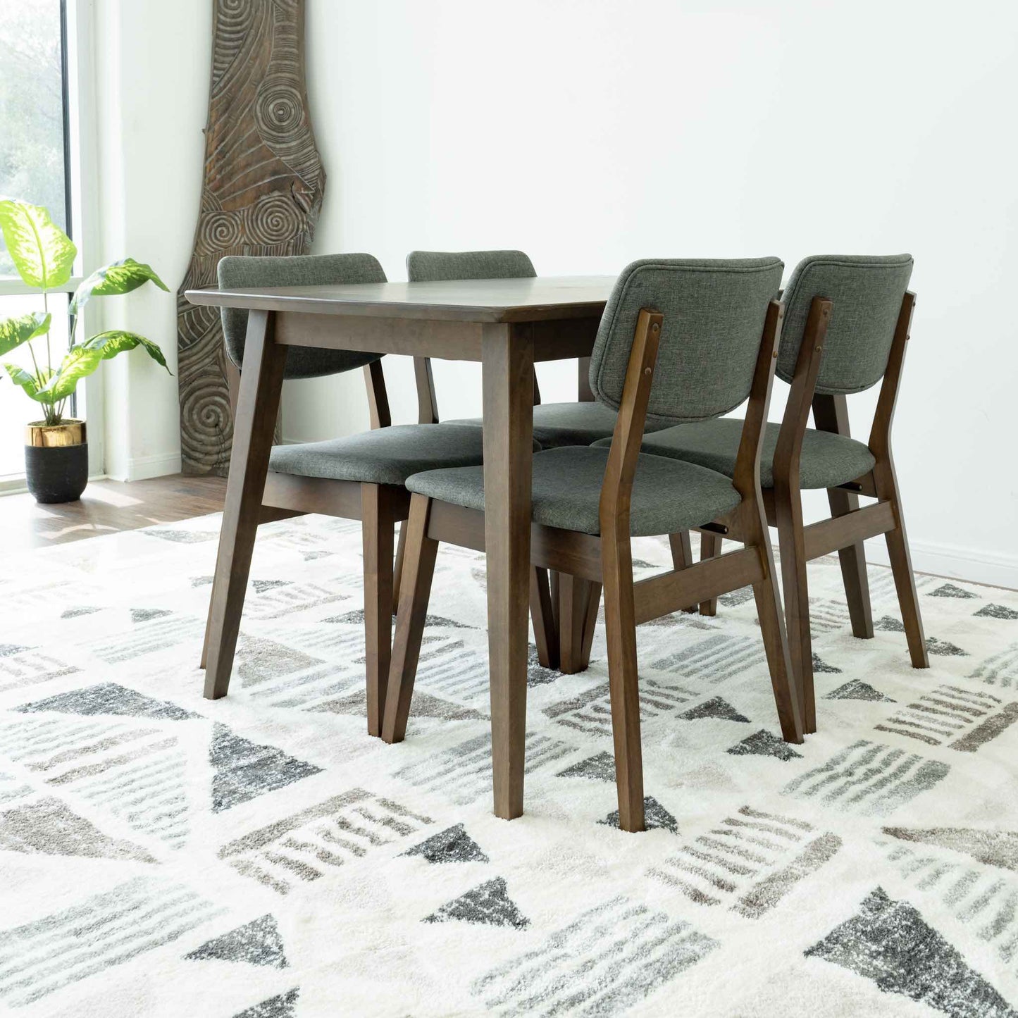Small Adira Dining set with 4 Abbott Grey Dining Chairs (Walnut)