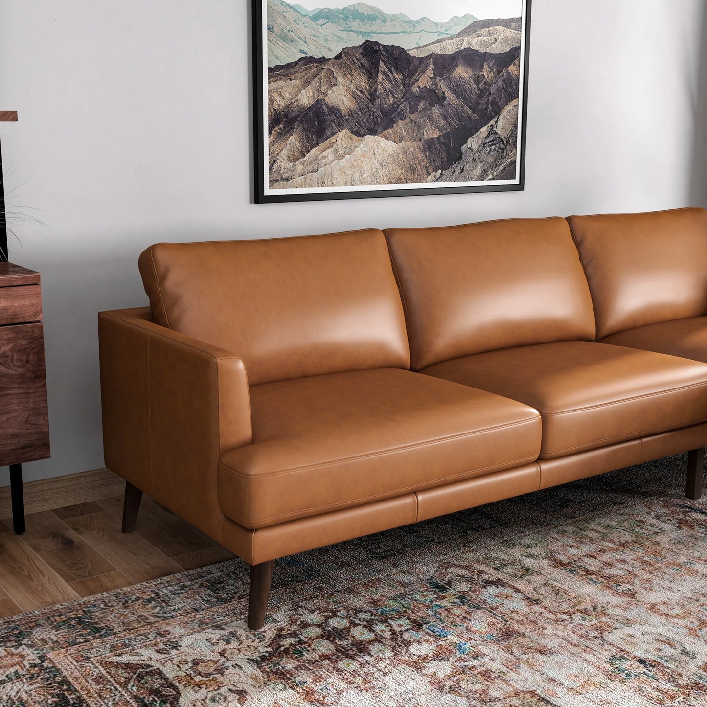 Lorena Sectional Sofa (Tan Leather - Right Facing Chaise)
