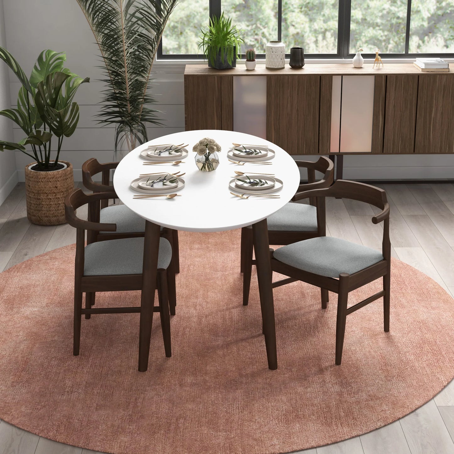 Rixos Dining Table (White Top) Zola Chair (Grey) Set of 4