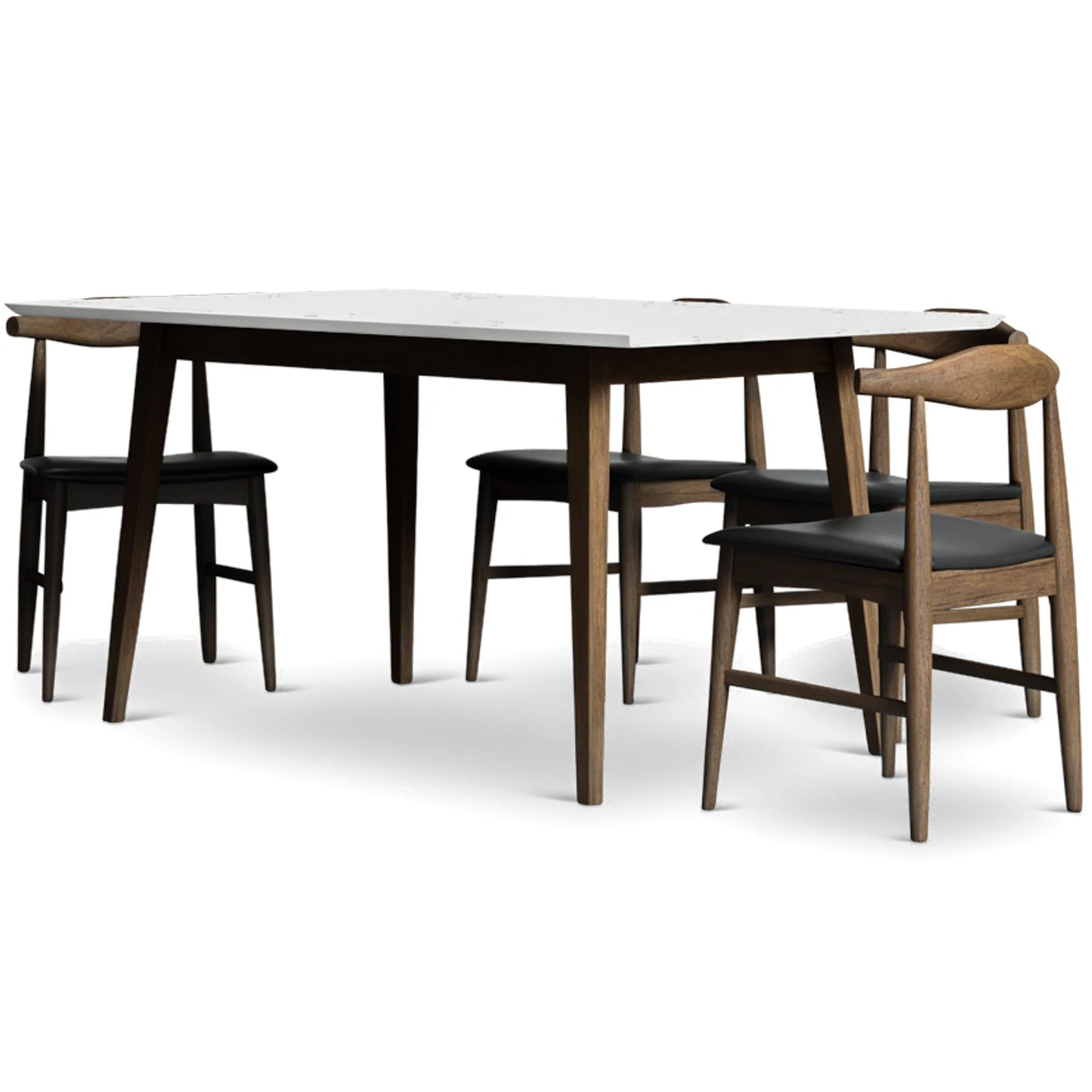 Adira (Large - White) Dining Set with 4 Winston (Black Leather) Dining Chairs