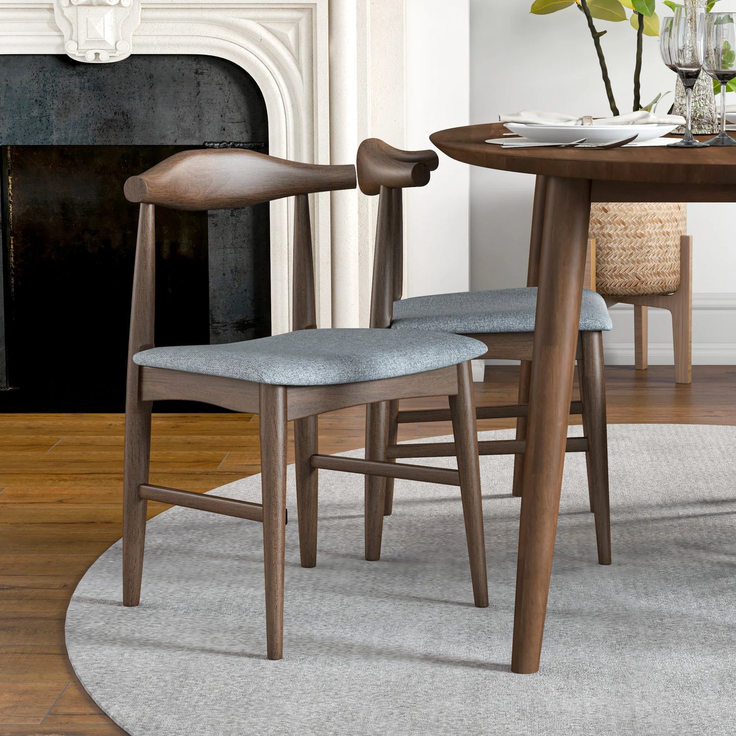 Rixos (Walnut) Oval Dining Set with 4 Winston (Grey) Dining Chairs