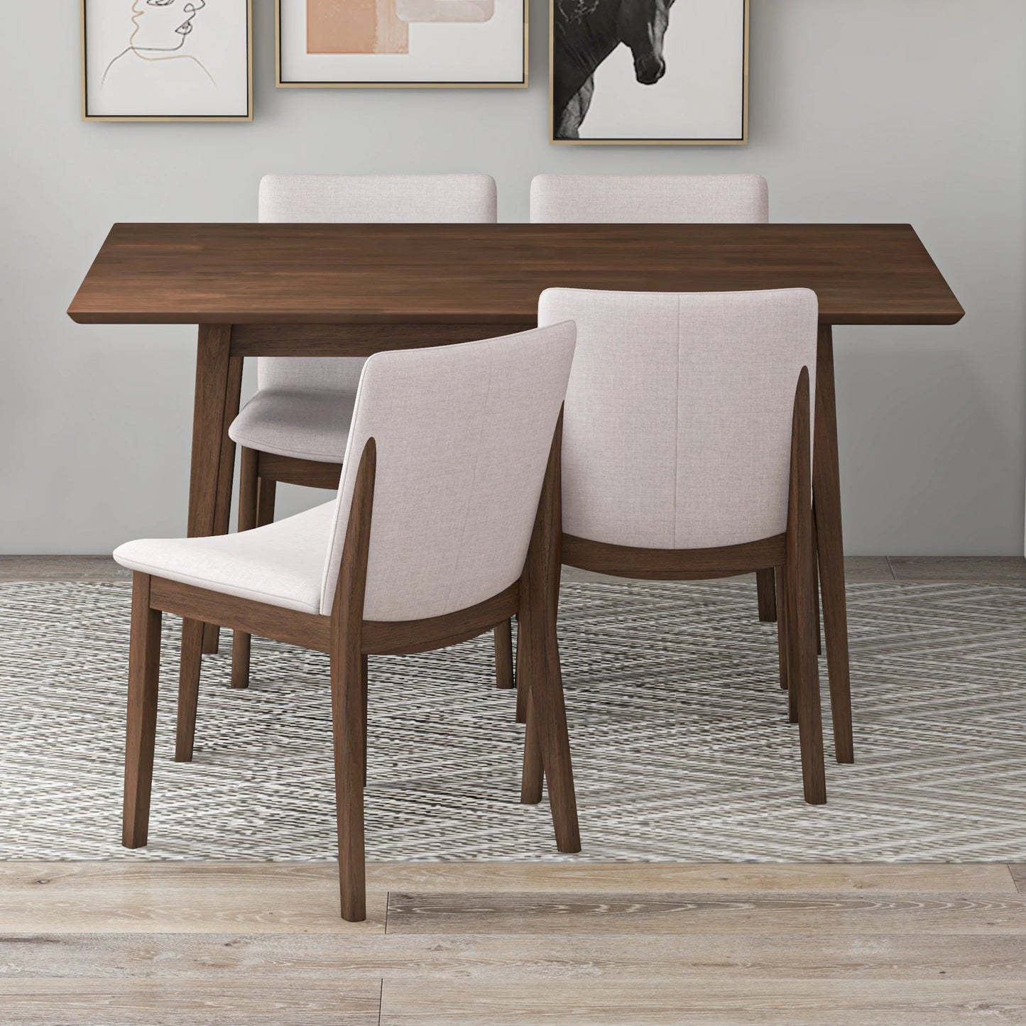 Adira (Small - Walnut) Dining Set with 4 Virginia (Beige) Dining Chairs