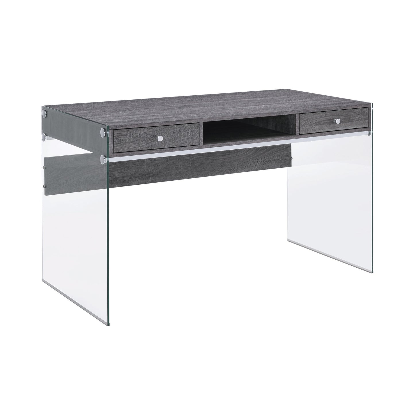 Dobrev 2-Drawer Writing Desk Weathered Grey And Clear - 800818