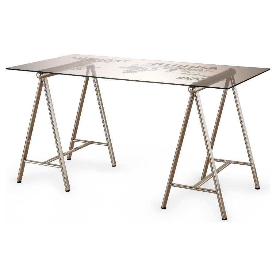 Patton World Map Writing Desk Nickel and Printed Clear - 801504