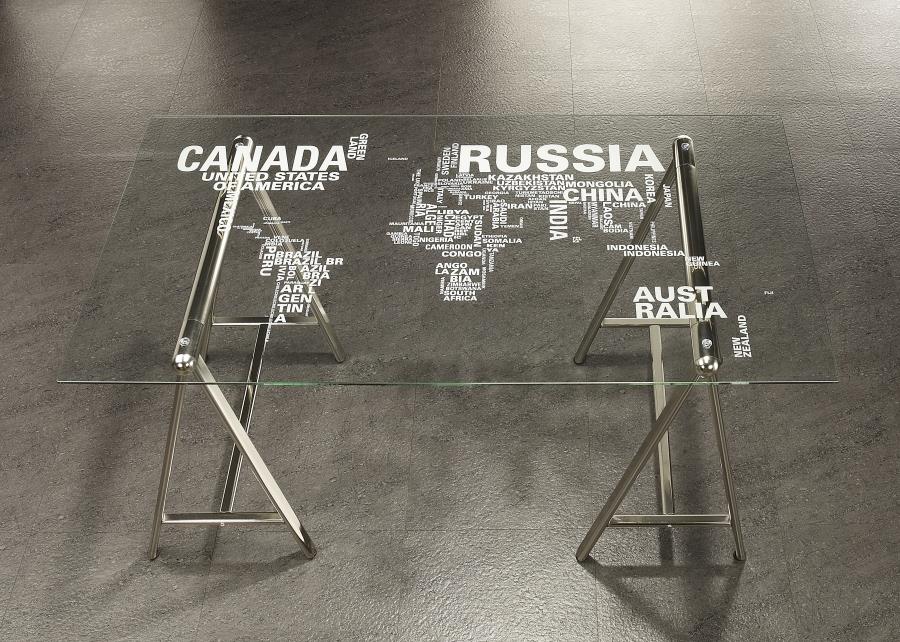 Patton World Map Writing Desk Nickel and Printed Clear - 801504