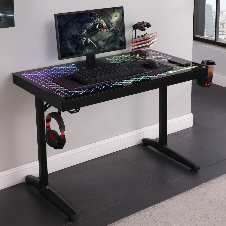 Avoca Tempered Glass Top Gaming Desk Black - 802439