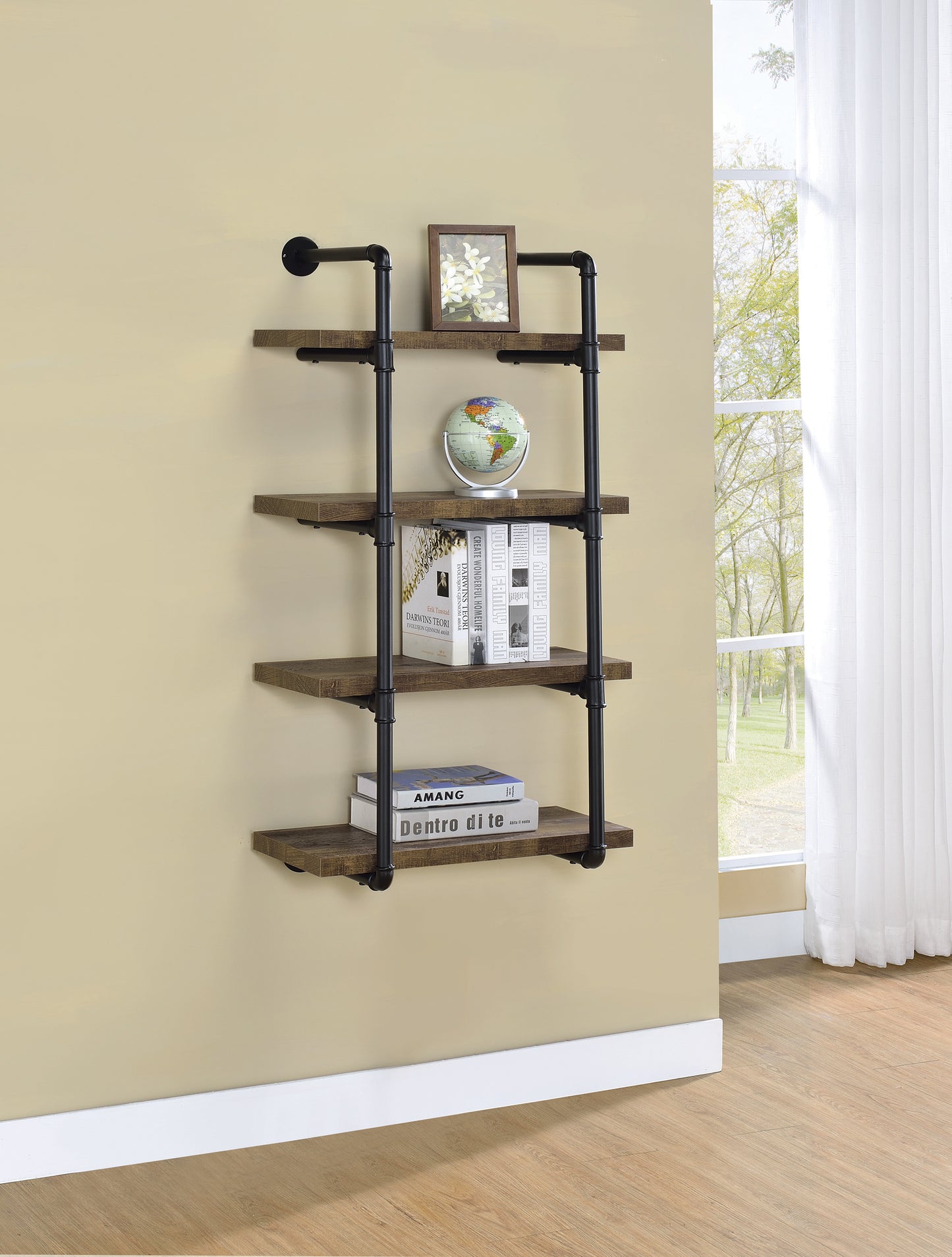 Elmcrest 24-Inch Wall Shelf Black And Rustic Oak - 804426