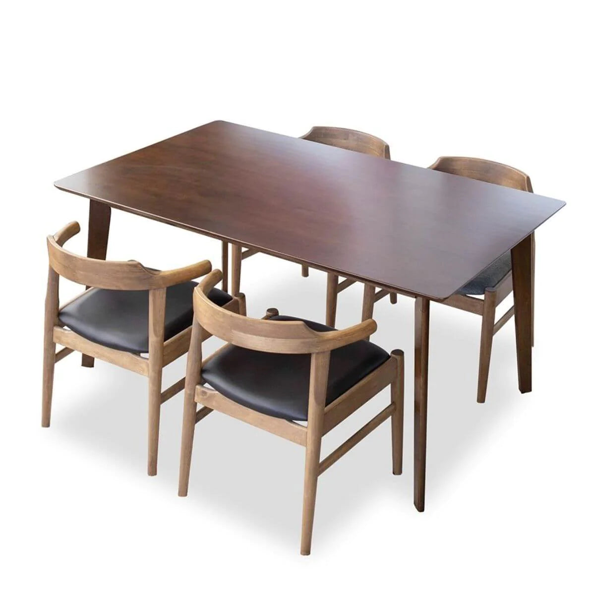 Abbott Large Walnut Dining Set & 4 Zola Black Leather Chairs