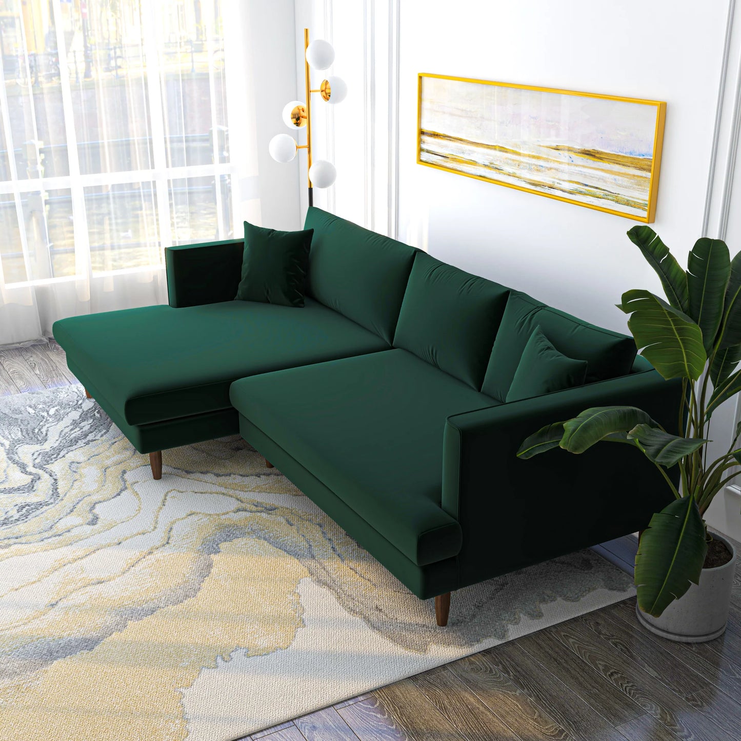 Delano Sectional Sofa (Green Velvet - Left Facing Chaise)