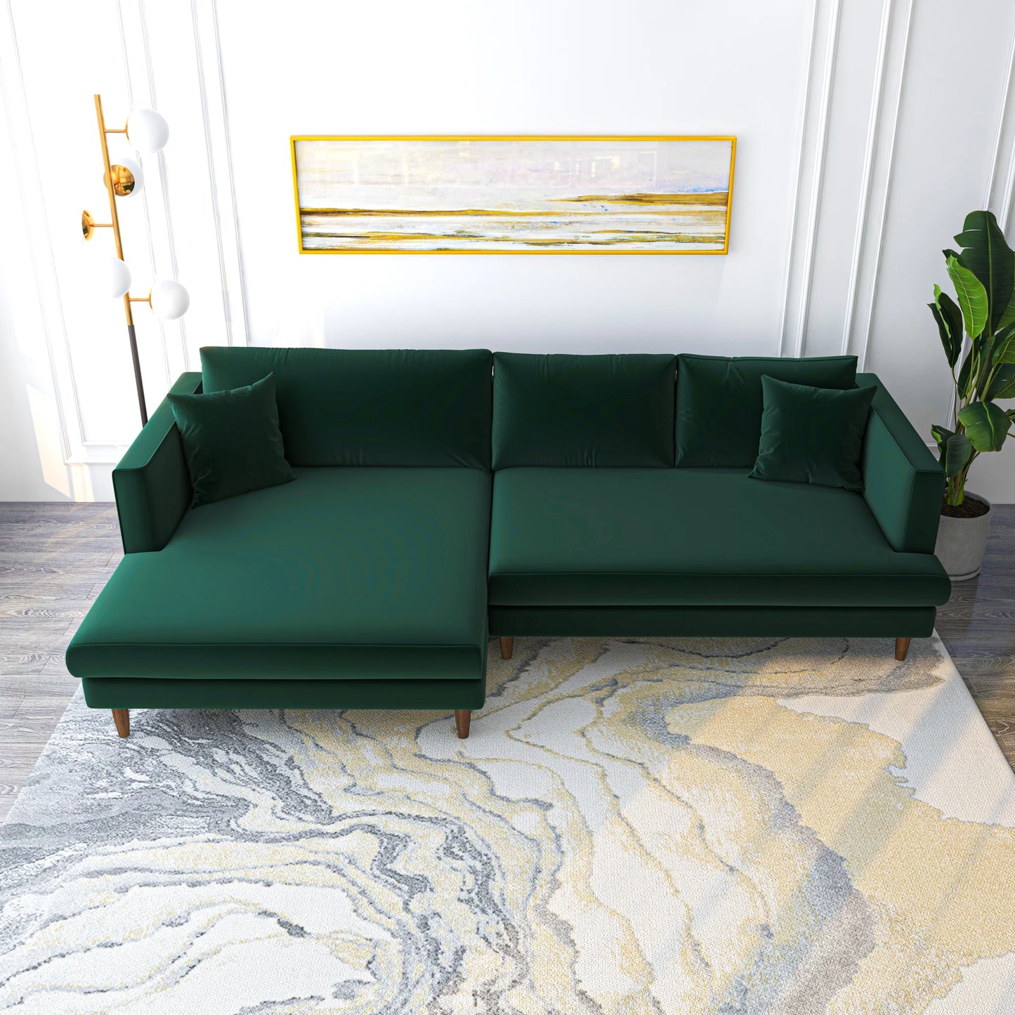 Delano Sectional Sofa (Green Velvet - Left Facing Chaise)