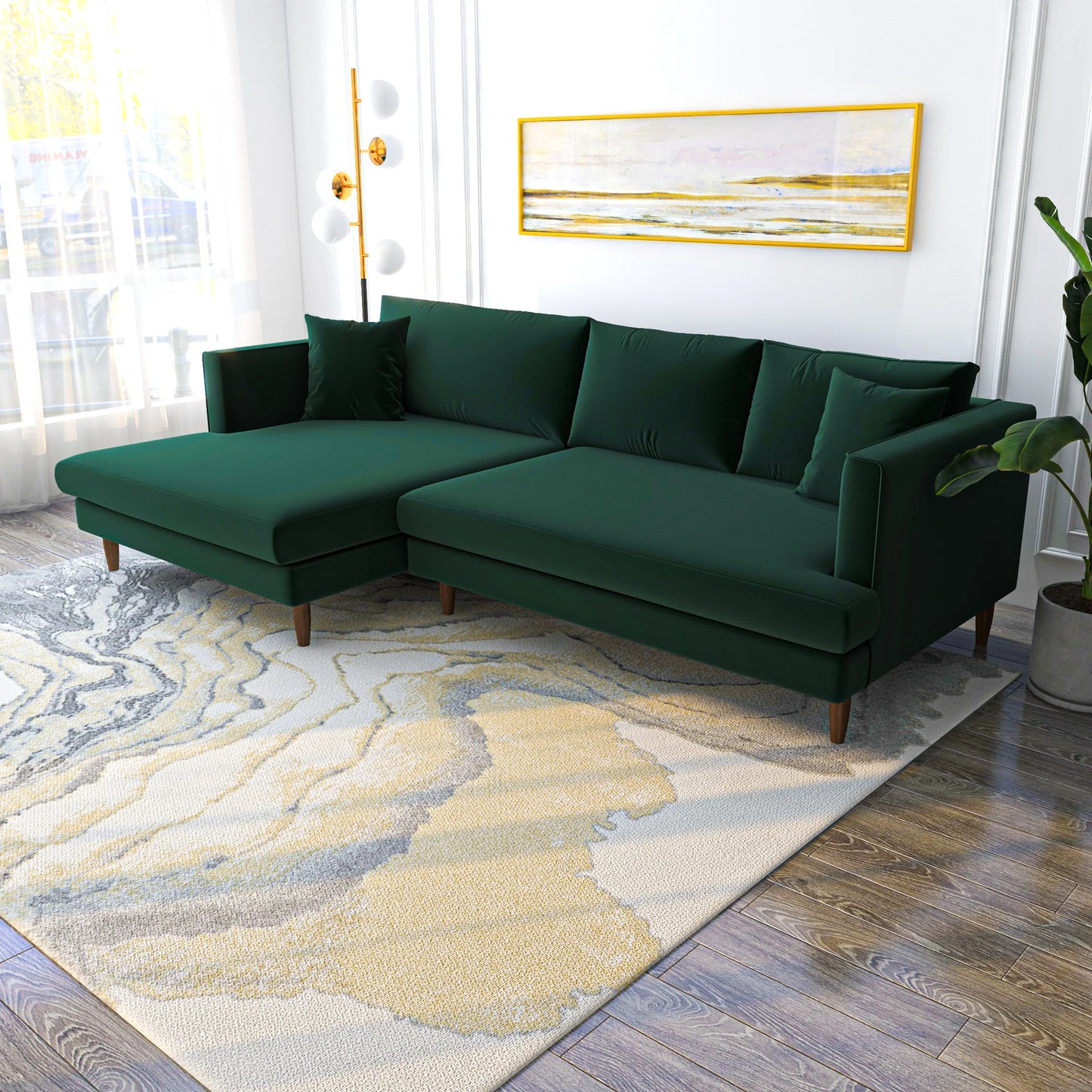 Delano Sectional Sofa (Green Velvet - Left Facing Chaise)