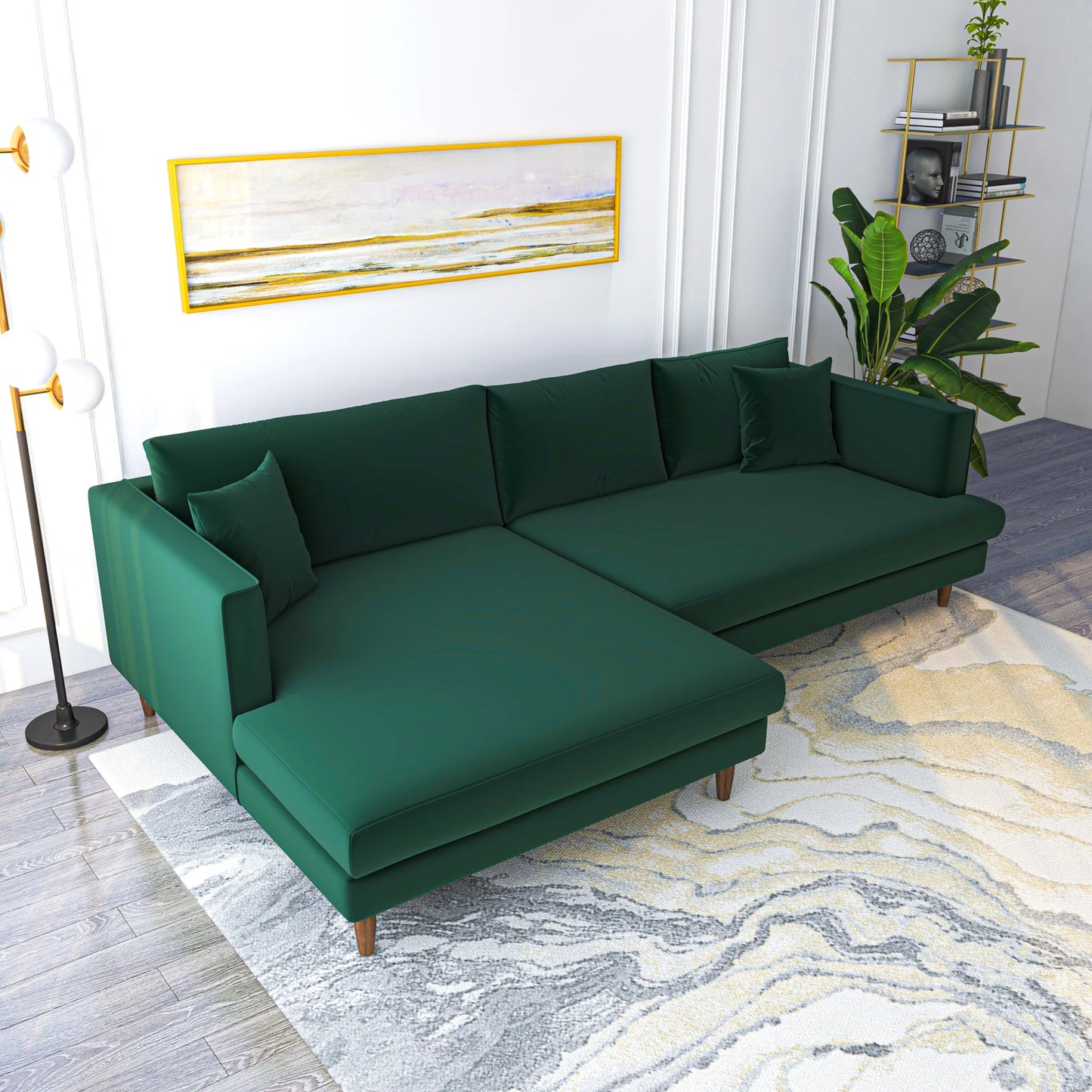 Delano Sectional Sofa (Green Velvet - Left Facing Chaise)