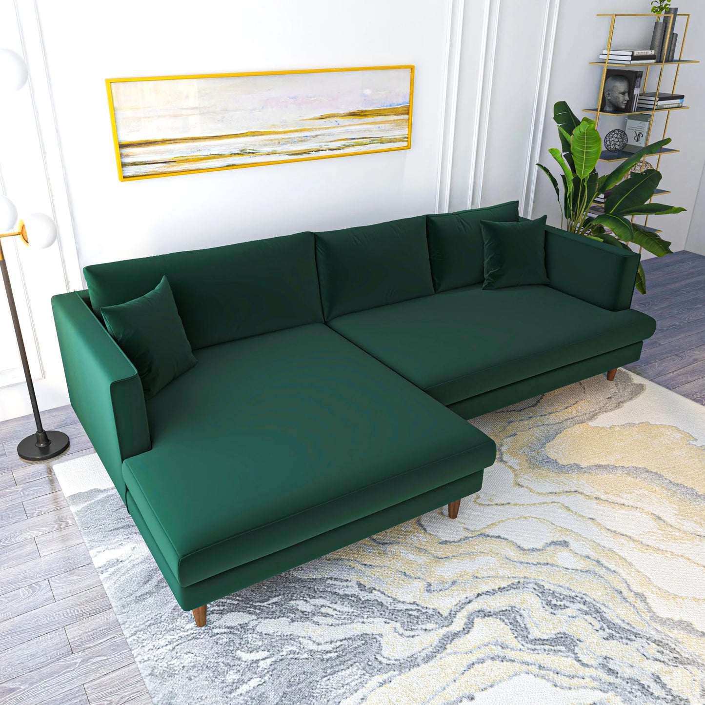 Delano Sectional Sofa (Green Velvet - Left Facing Chaise)
