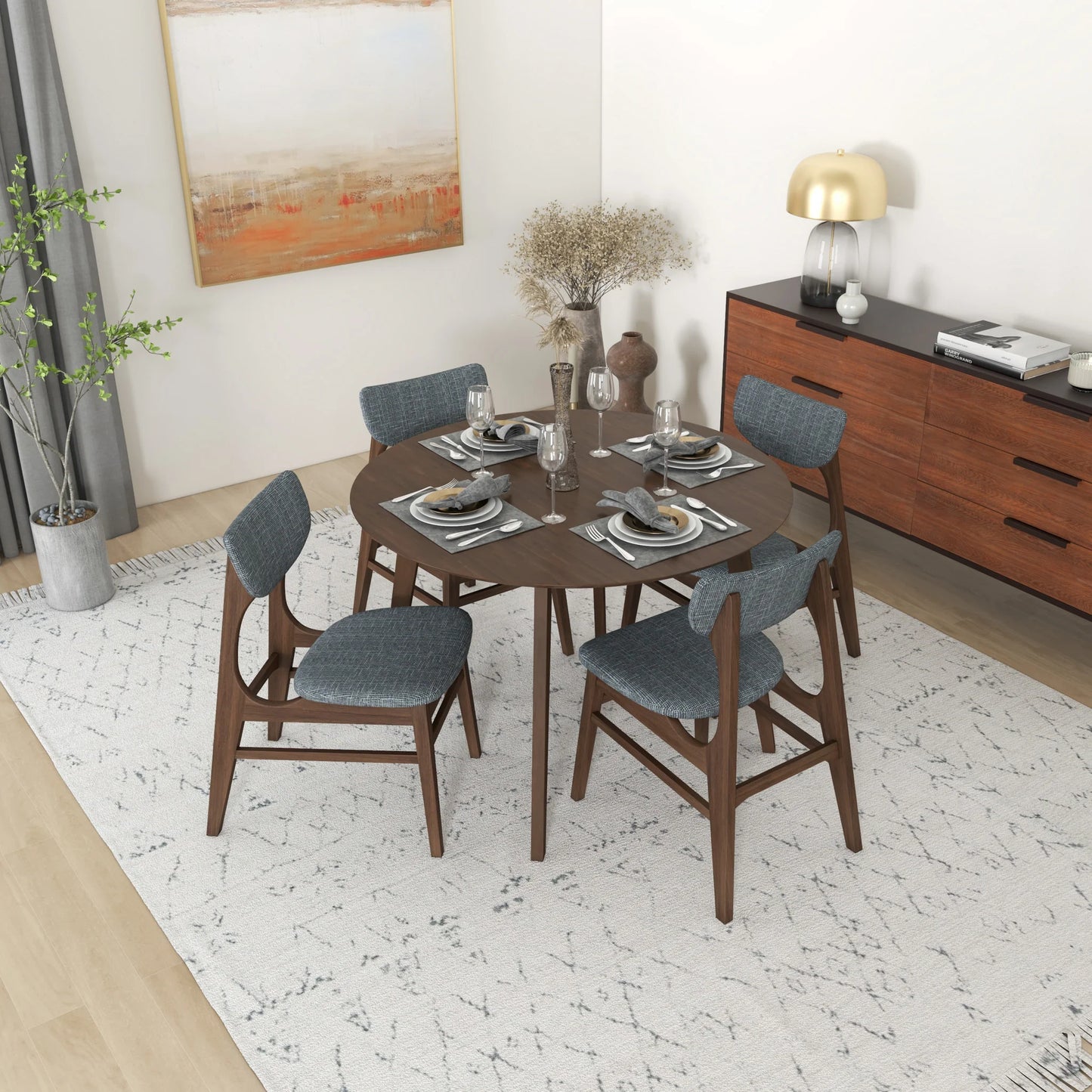 Aliana Dining set with 4 Collins Gray Chairs (Walnut)